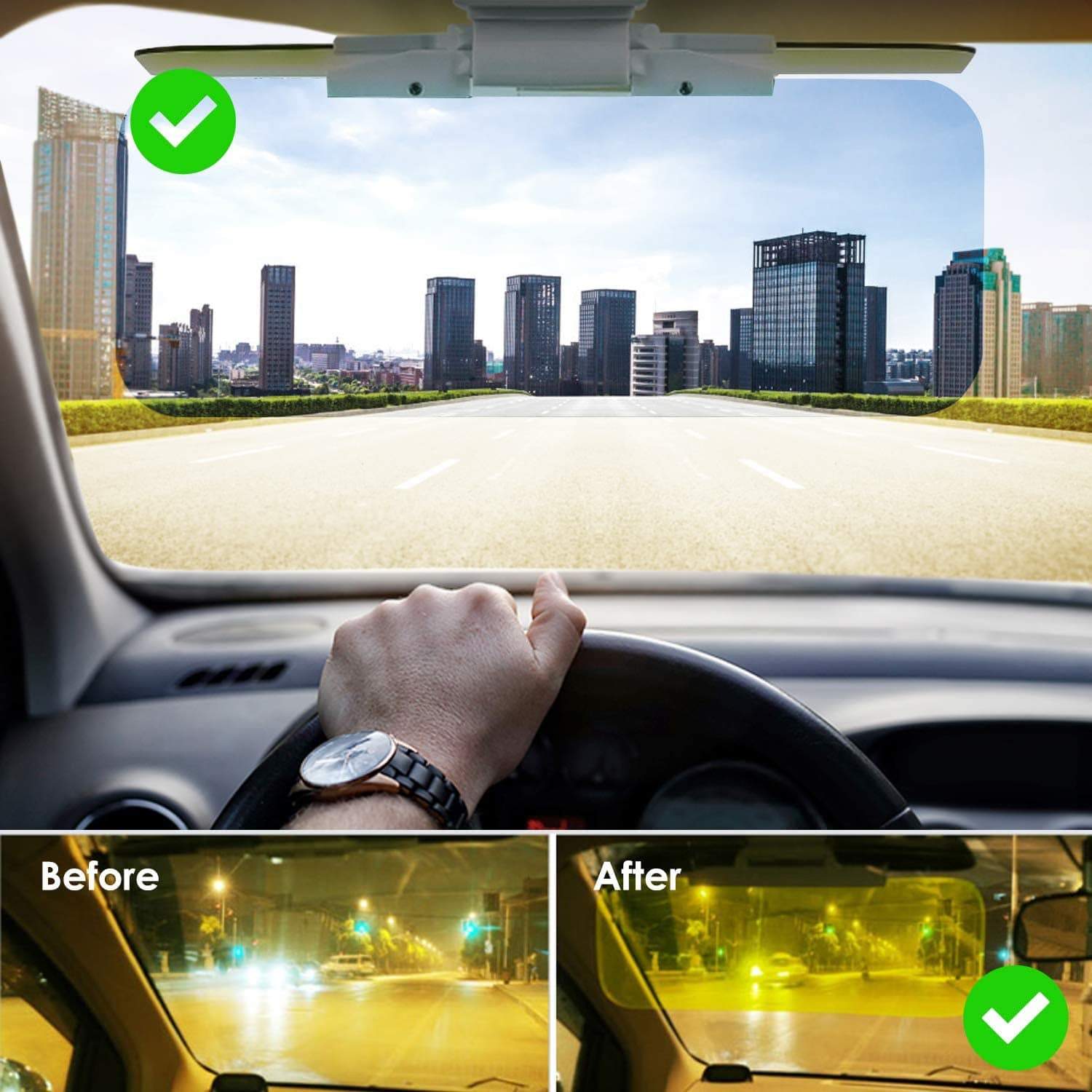 2-in-1 Day & Night Eye Protection Visor | Car Sun Visor Windshield Mirror Protector Anti Glare 2-in-1 Day & Night Eye Protection Visor