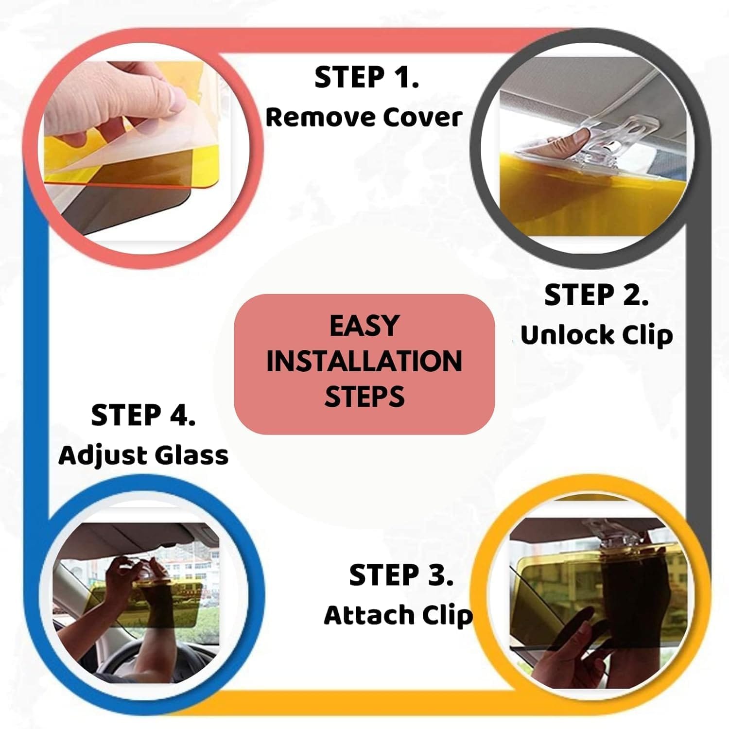 2-in-1 Day & Night Eye Protection Visor | Car Sun Visor Windshield Mirror Protector Anti Glare 2-in-1 Day & Night Eye Protection Visor