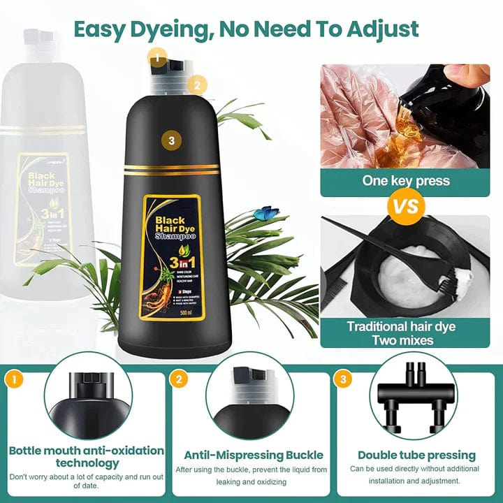 3-in-1 Black Hair Dye Shampoo (Ayurvedic No Side Effect) - 100% Grey Coverage Zaavio®