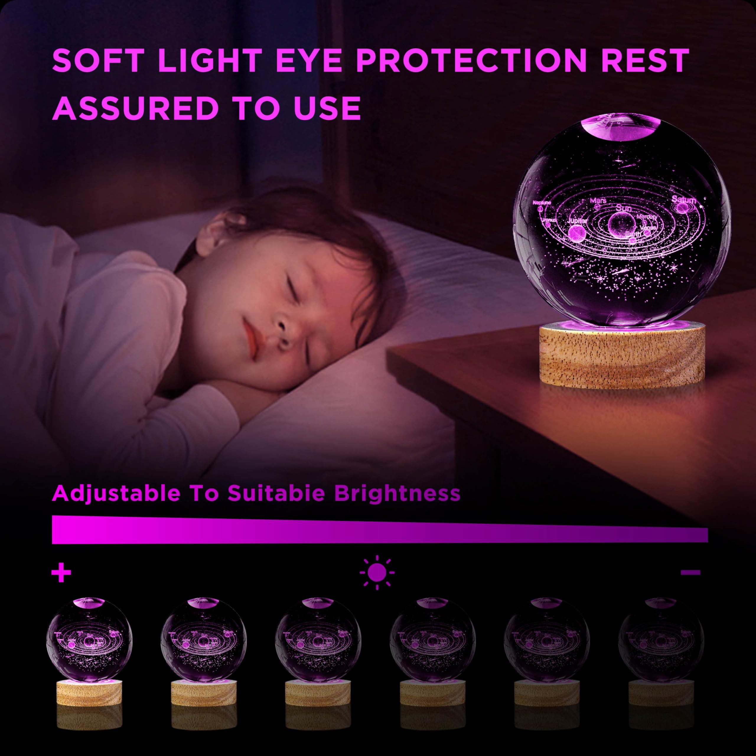 3d Crystal Lamp Ball | Night Lamp Moon Light For Bedroom Crystal Ball Study Table Lamp 3d Crystal Lamp Ball