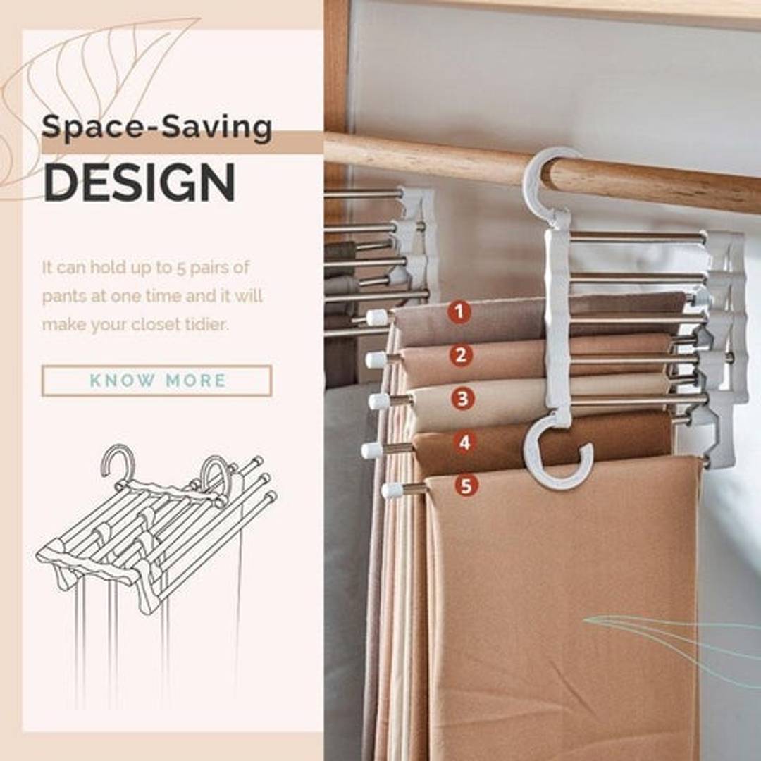 5-In-1 Foldable Stainless Steel Hanger Organizer (Set of 2) 5-In-1 Foldable Stainless-Steel Hanger (Set of 2)