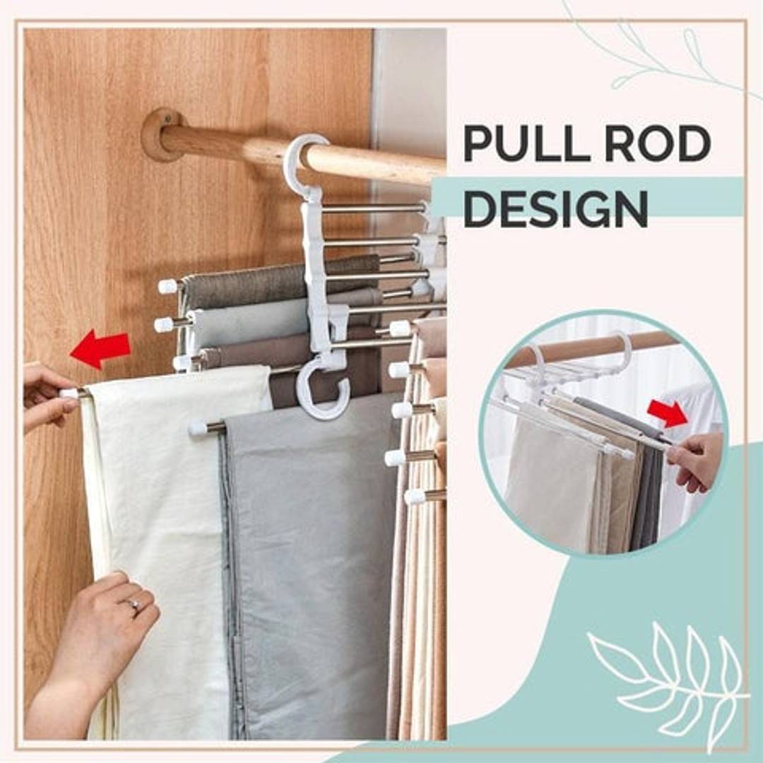 5-In-1 Foldable Stainless Steel Hanger Organizer (Set of 2) 5-In-1 Foldable Stainless-Steel Hanger (Set of 2)