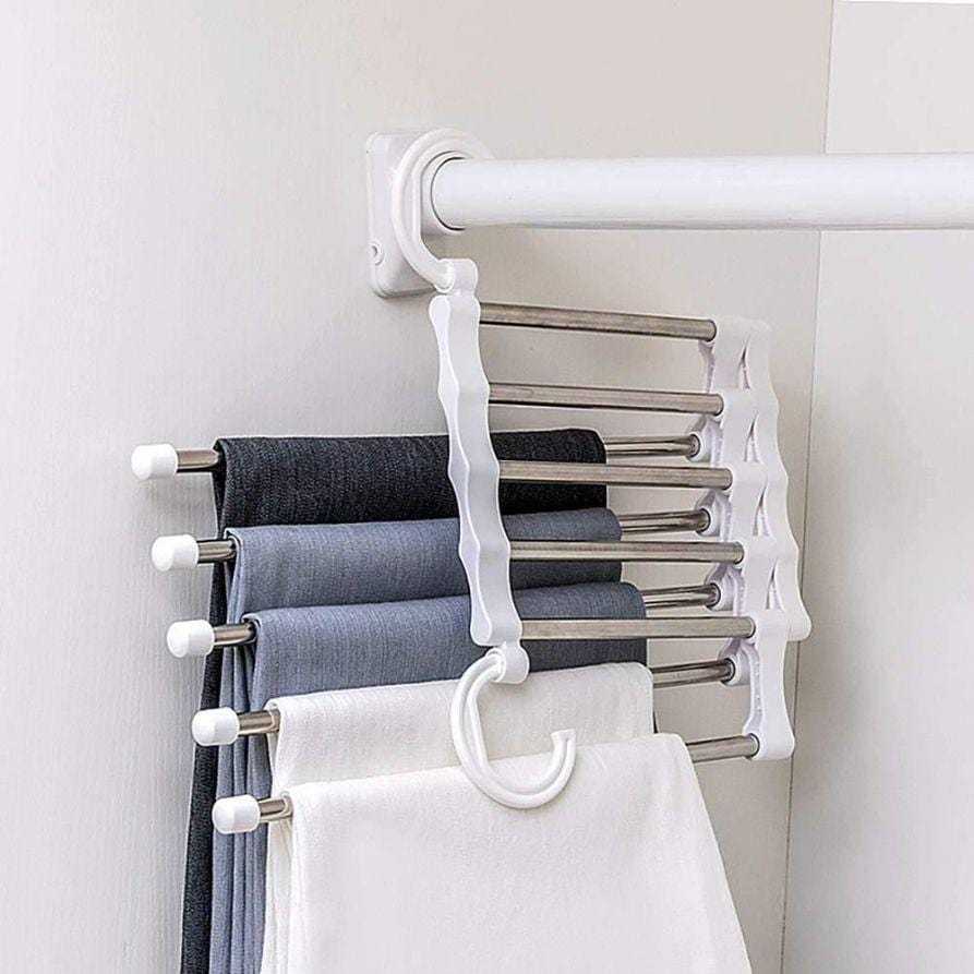 5-In-1 Foldable Stainless Steel Hanger Organizer (Set of 2) 5-In-1 Foldable Stainless-Steel Hanger (Set of 2)