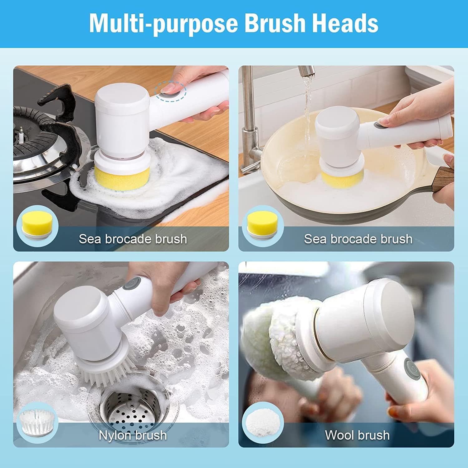 Bathroom Cleaning Brush Electric Scrubber Brush For Bathroom 3-in-1 Electric Cleaning Brush