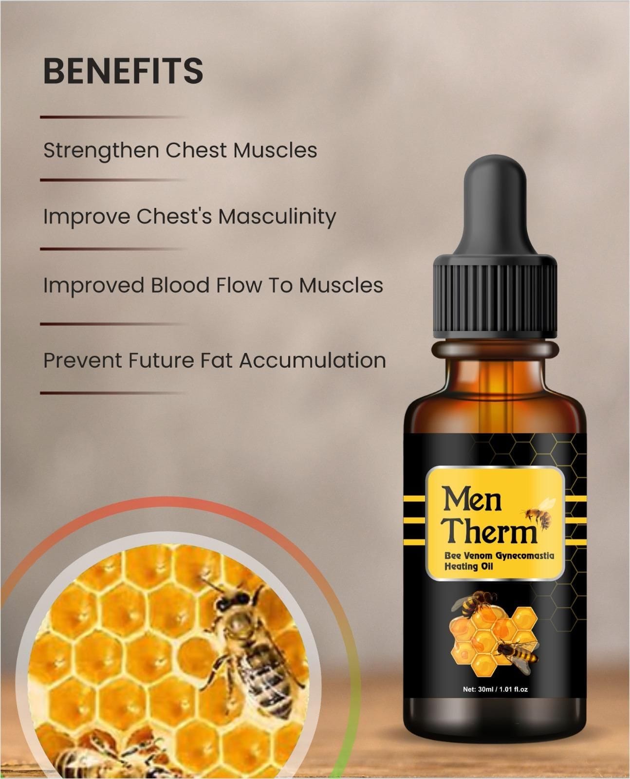 Bee Venom Tightening Oil | Body Massage Oil For Men Relaxing Bee Venom Therm Oil For Adults Men Therm Bee Venom Tightening Oil (Set of 2)