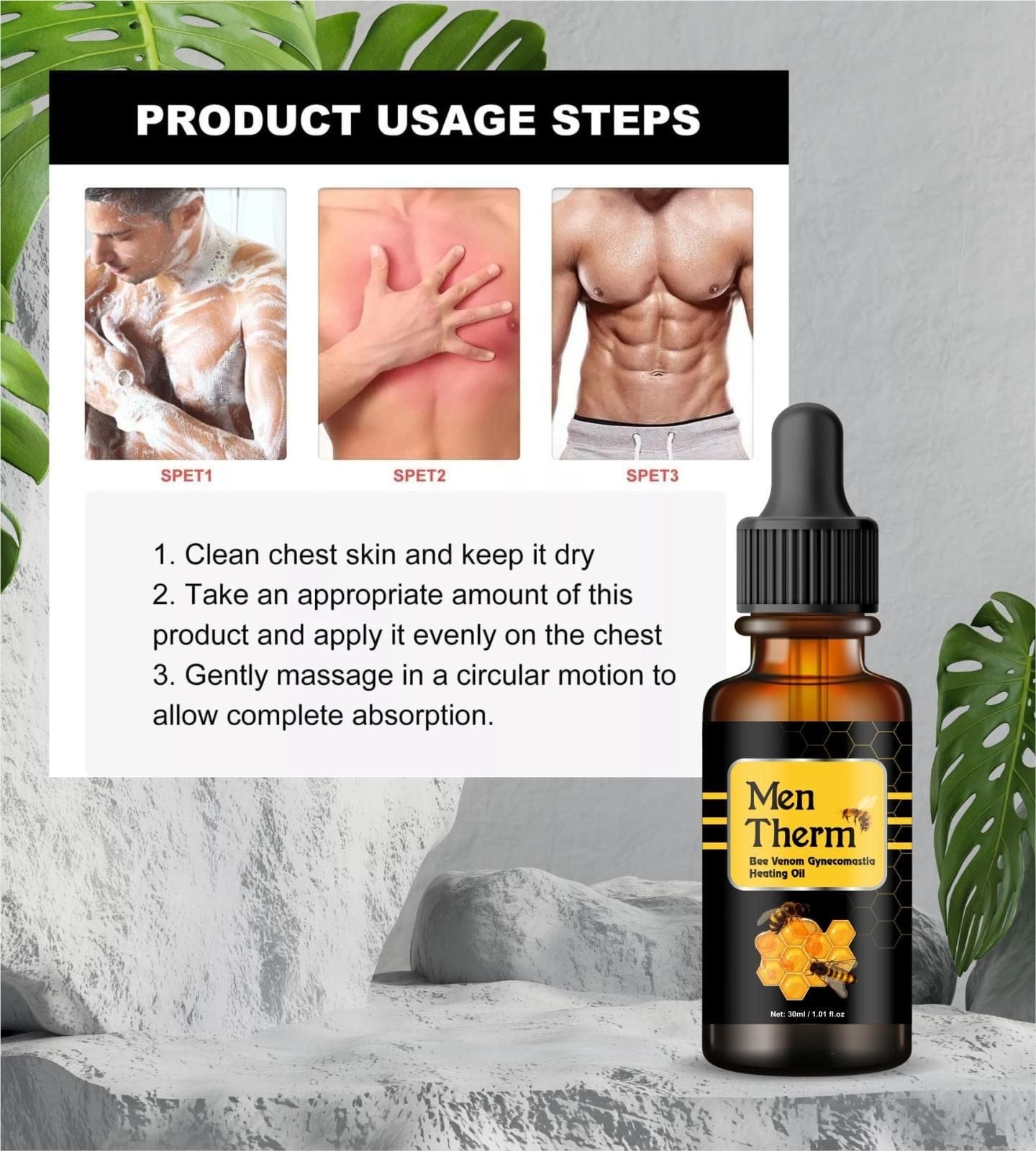 Bee Venom Tightening Oil | Body Massage Oil For Men Relaxing Bee Venom Therm Oil For Adults Men Therm Bee Venom Tightening Oil (Set of 2)