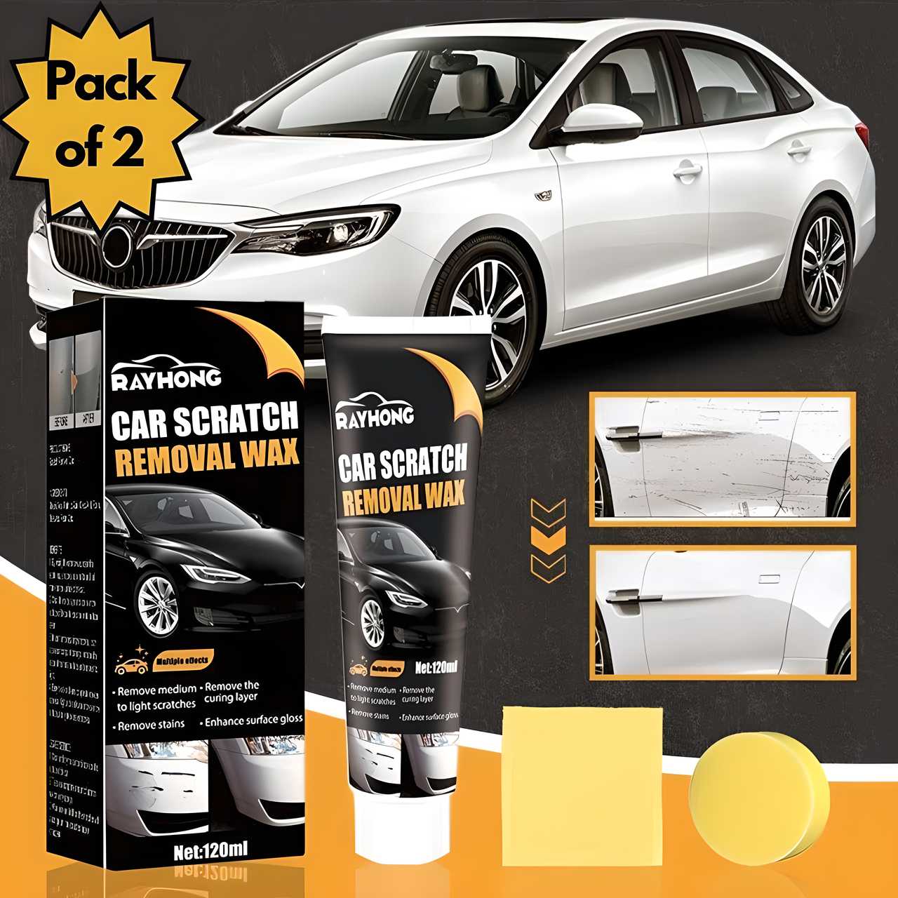 Car Scratch Remover - Set of 2 | Repair Vehicle Car Wax Automotive Scratch Fixer Car Scratch Removal - (Set of 2)