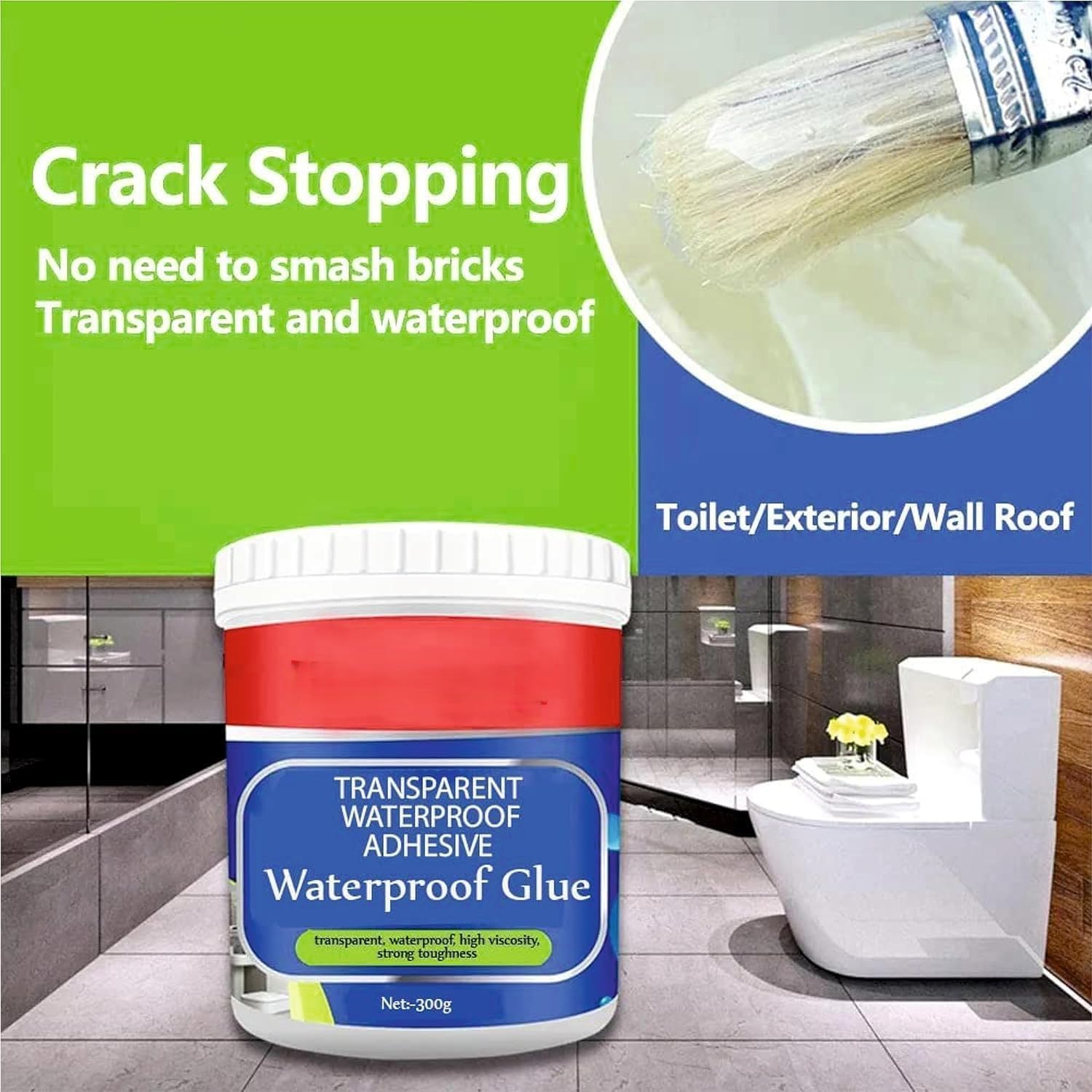 Crack Seal Agent - Roof Sealing Rubber Waterproofing Membrane Leak Sealant Crack Seal Agent (Set of 2) + Free Brush