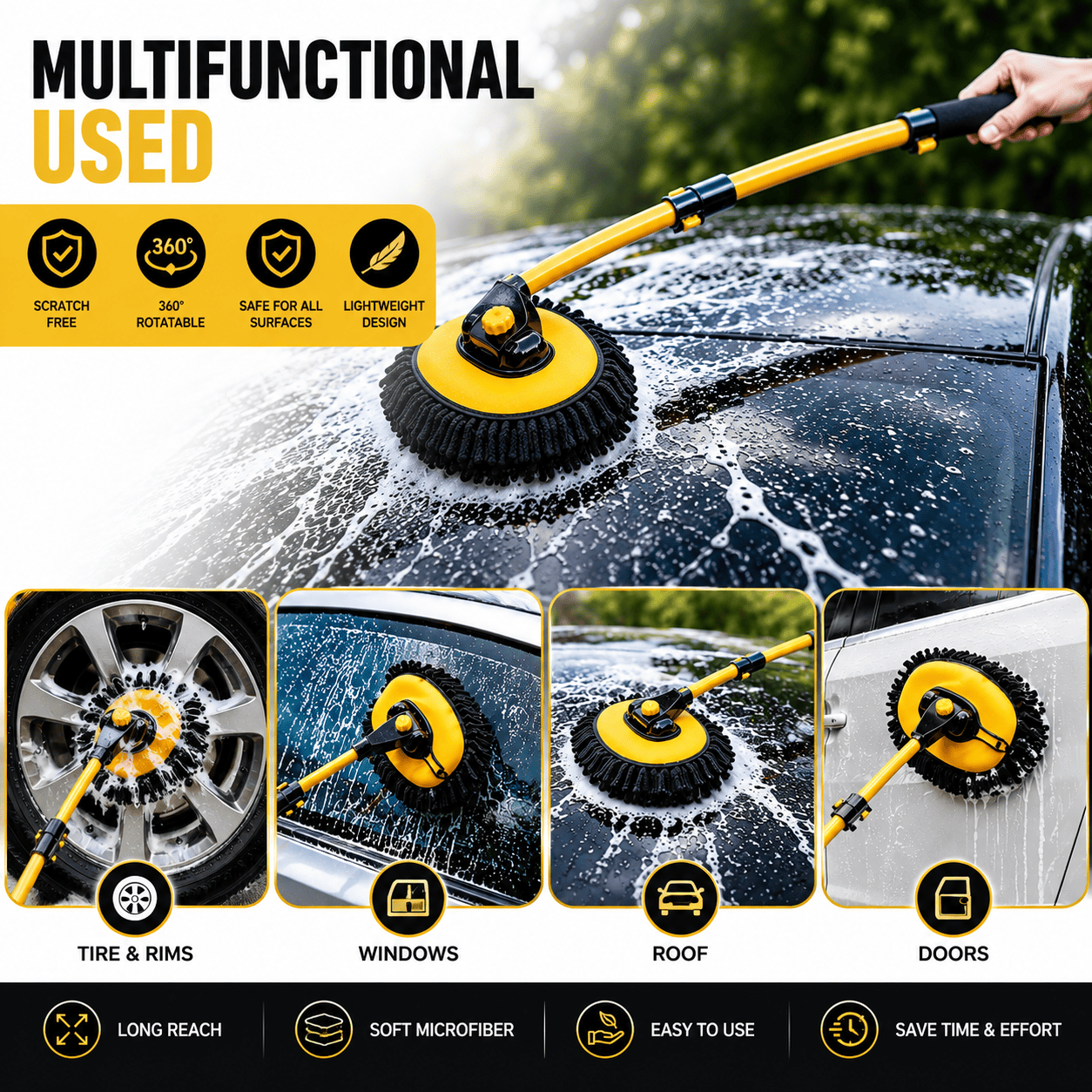 Curved Car Cleaning Brush with Telescopic Handle Curved Car Cleaning Brush with Telescopic Handle