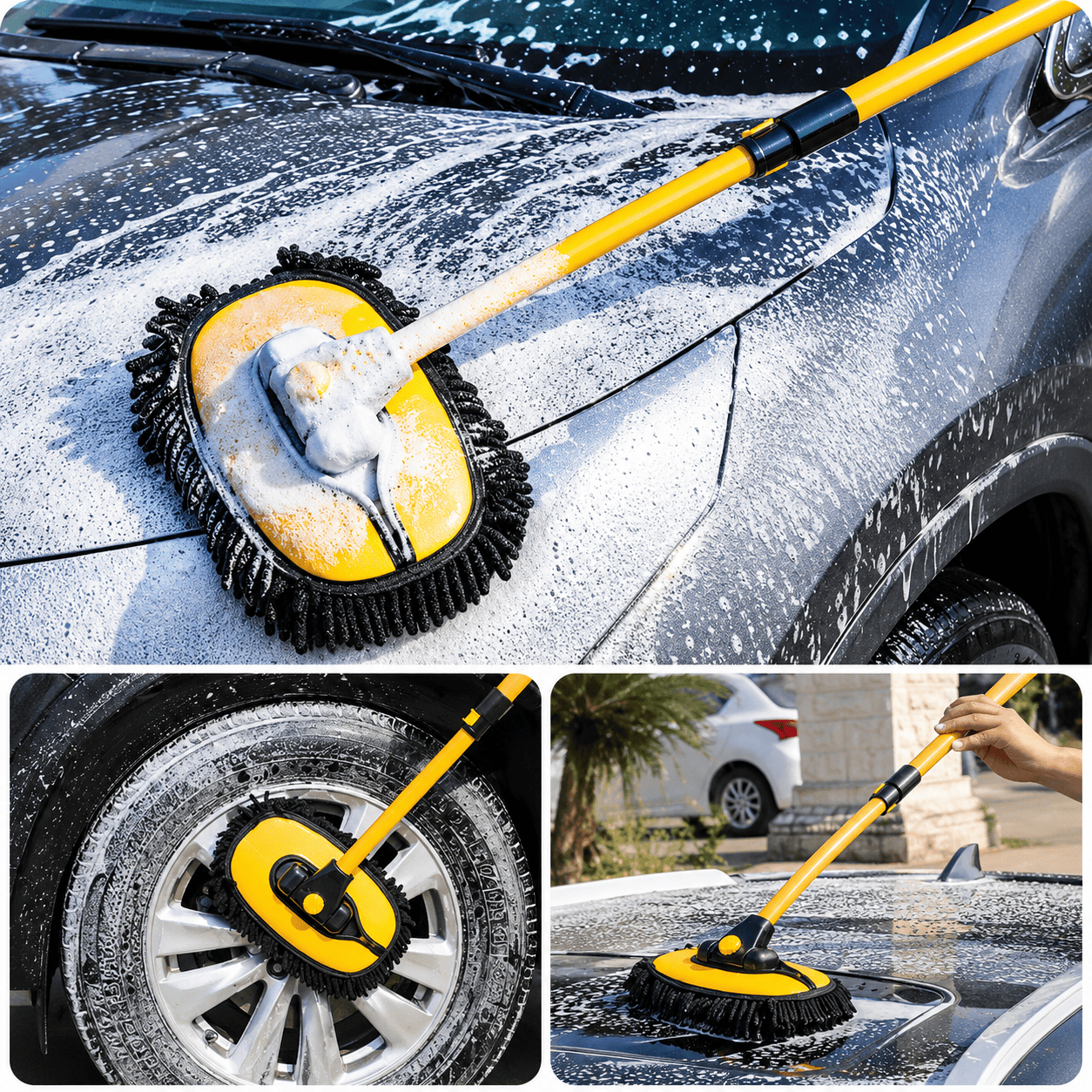 Curved Car Cleaning Brush with Telescopic Handle Curved Car Cleaning Brush with Telescopic Handle