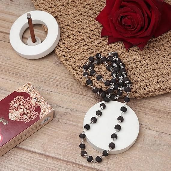 Ebony Wood Karungali Malai Silver Pendant Plated Rudrakha Mala Jewellery Ebony Wood Karungali Malai