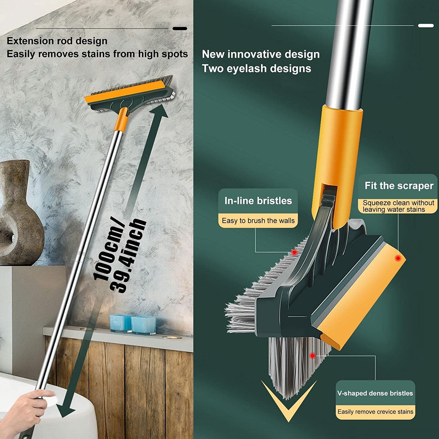 Floor Cleaner Mop Bathroom Cleaning Brush Home Cleaning Dry Mop - 2-in-1 Floor Cleaning Brush 2-in-1 Floor Cleaning Brush
