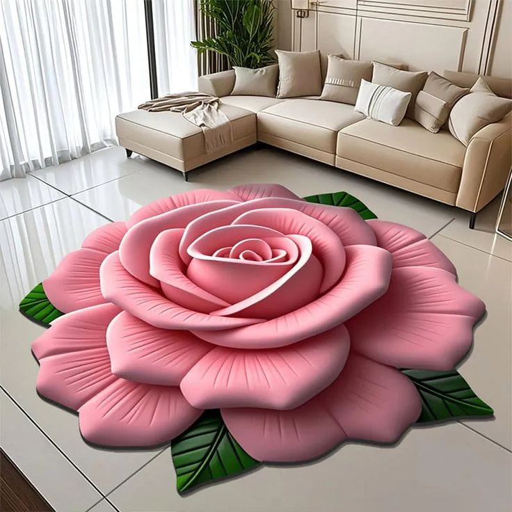 Floor Mat (Set of 2) | Floor Carpet Living Room Rug Mat Sitting Area Flower 3d Mats Luxury 3D Rose Flower Shape Floor Mat (Set of 2)