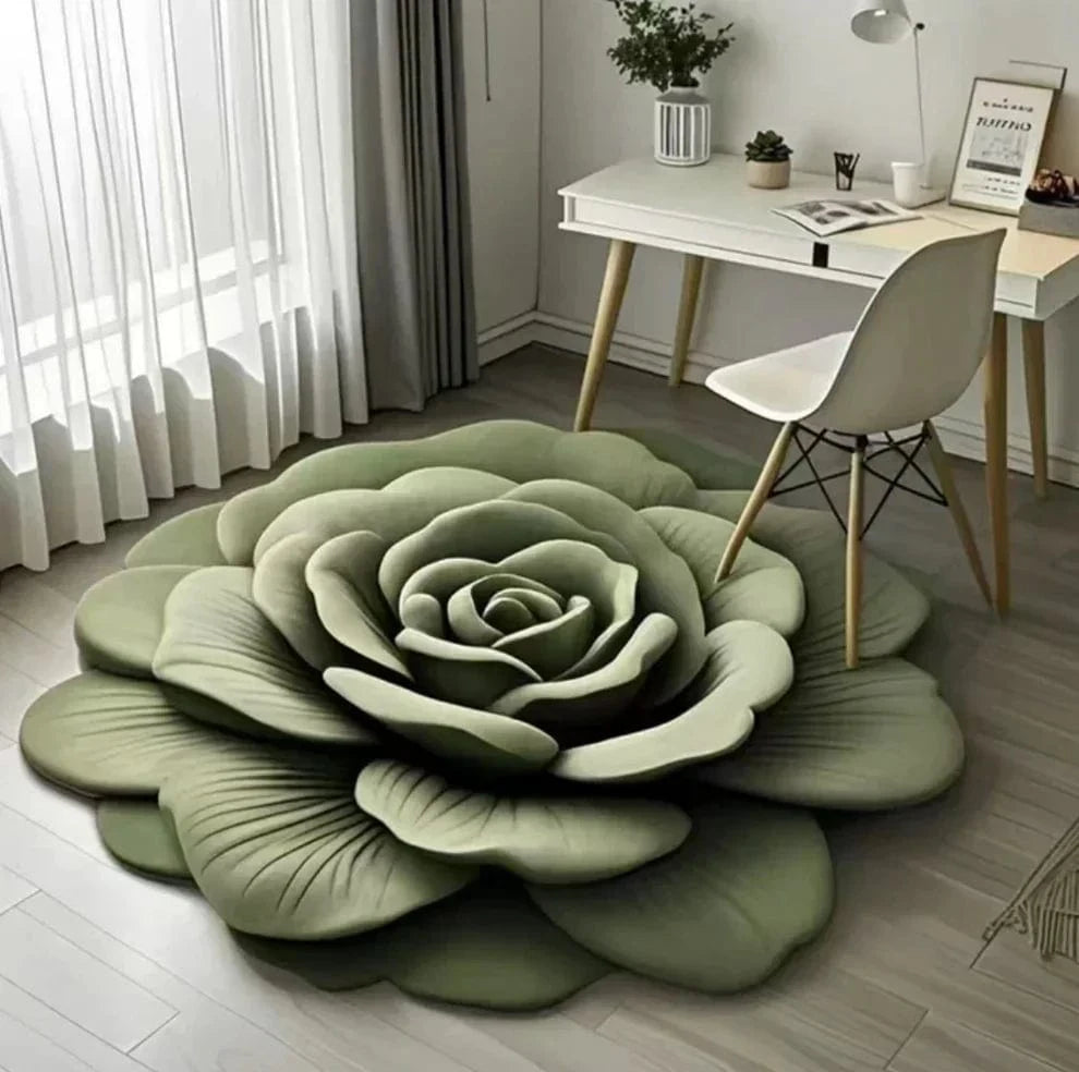 Floor Mat (Set of 2) | Floor Carpet Living Room Rug Mat Sitting Area Flower 3d Mats Luxury 3D Rose Flower Shape Floor Mat (Set of 2)