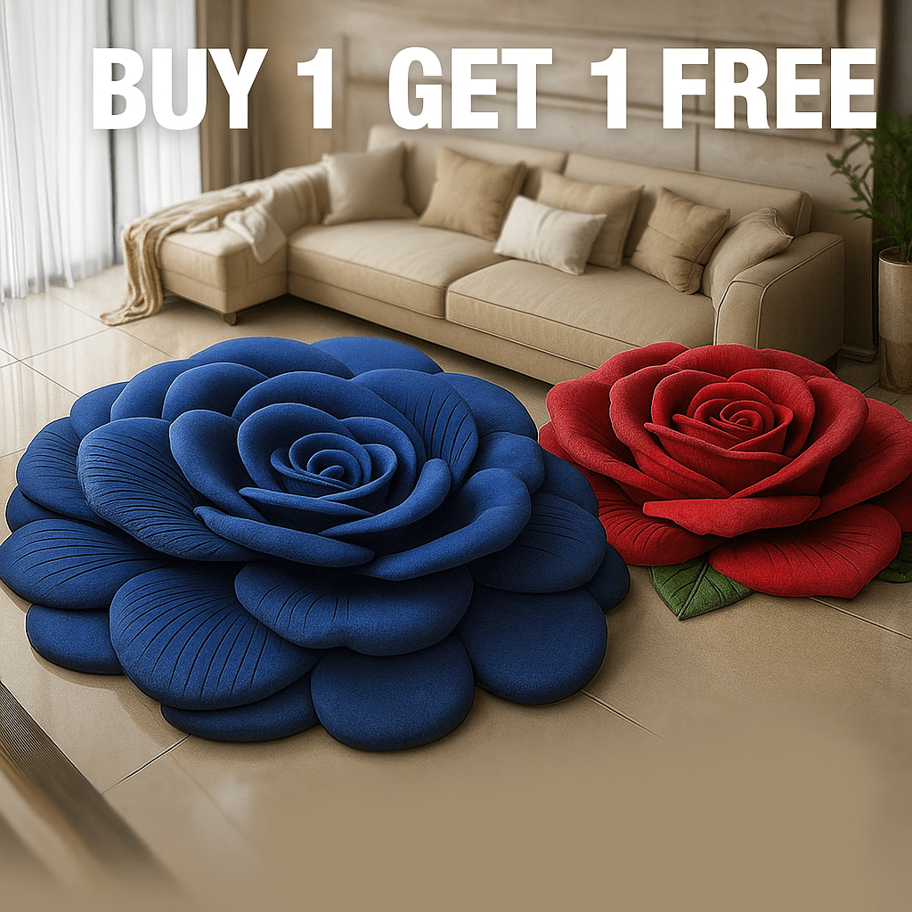 Floor Mat (Set of 2) | Floor Carpet Living Room Rug Mat Sitting Area Flower 3d Mats Luxury 3D Rose Flower Shape Floor Mat (Set of 2)