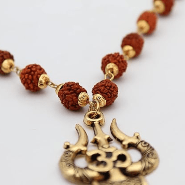 Gold Plated Shiva Trishool Rudraksha Necklace Gold Plated Shiva Trishool Rudraksha Necklace