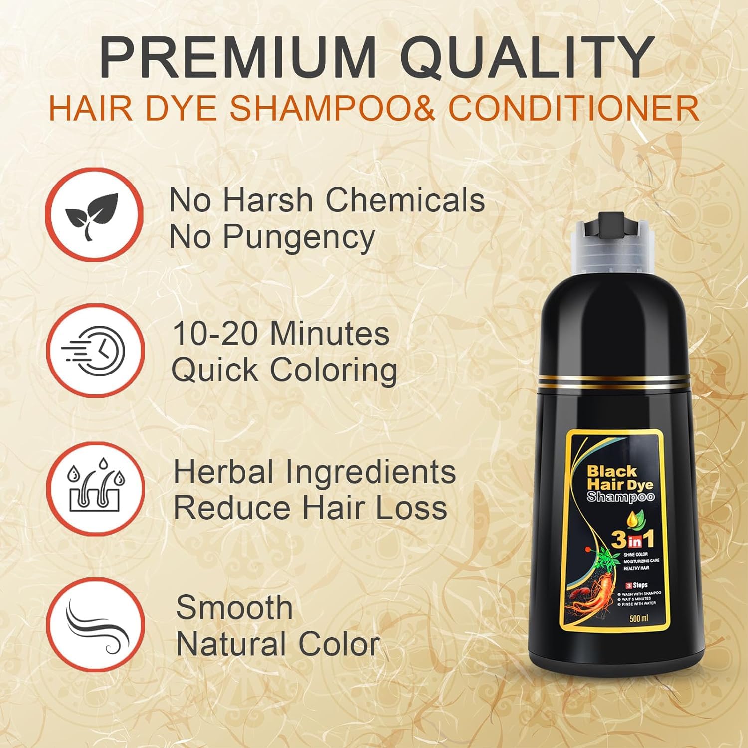 Hair Colour Mild Shampoo Hair Dye Conditioner 3 in 1 Black Hair Dye Shampoo 3 In 1 Black Hair Dye Shampoo (Set of 2)