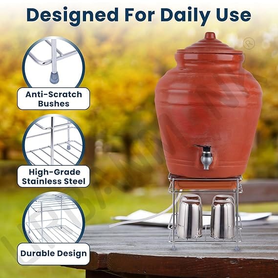 Heavy Steel Matka Stand with Free Tray | Water Pot On Stand Kitchen Design Clay Water Pot Metal Stand Heavy Steel Matka Stand with Free Tray Zaavio®