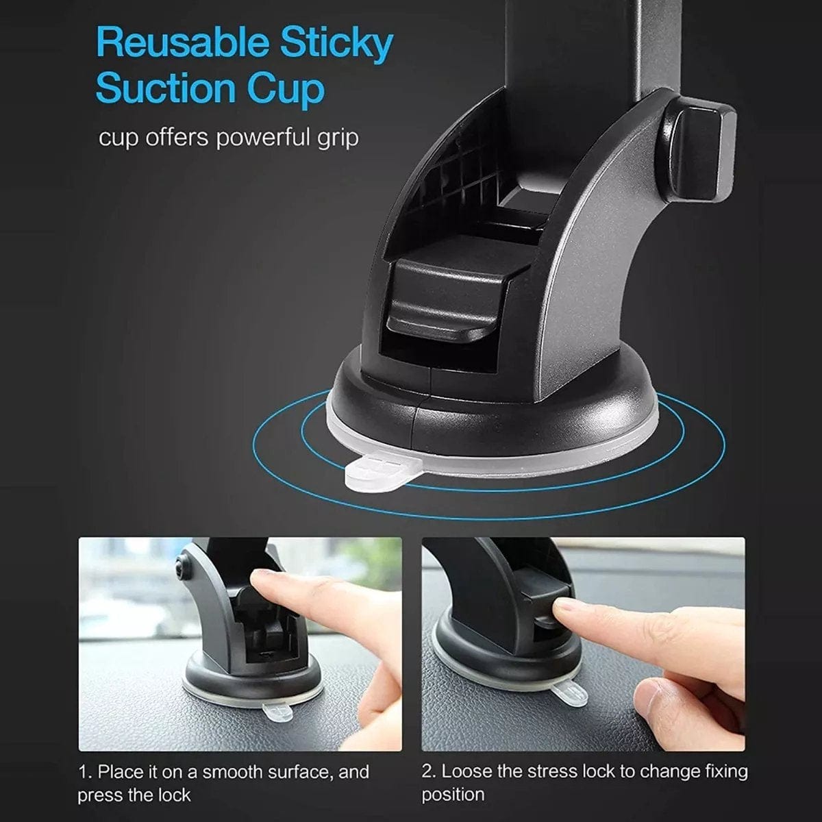 Holdezy™️ | Mobile Holder For Car Phone Holding Car Stand Dashboard Mobile Holder Holdezy™️ Adjustable Car Phone Holder with Suction Cup Zaavio®