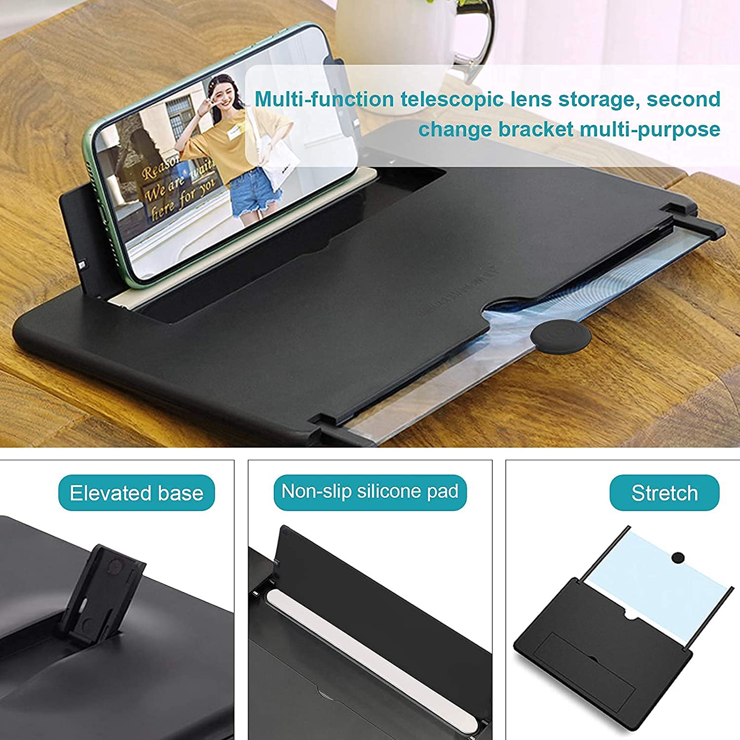 Elevated base and non-slip pad details of the Magnifone enlarger