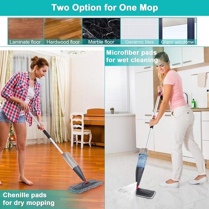 Mopify™️ | Tile Cleaner Bathroom Floor Cleaning Brush Kitchen Mop Brush Wiper Mopify™ Floor Cleaning Mop Stick with Spray Bottle Zaavio®