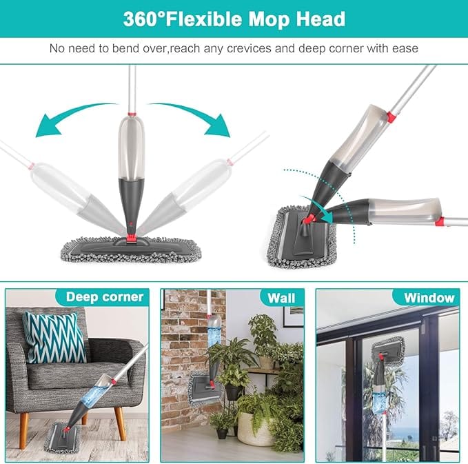Mopify™️ | Tile Cleaner Bathroom Floor Cleaning Brush Kitchen Mop Brush Wiper Mopify™ Floor Cleaning Mop Stick with Spray Bottle Zaavio®