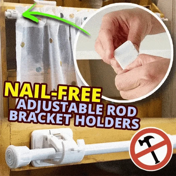Nail-free Adjustable Rod Bracket Holders | Curtain Rod Holders Nail-free Adjustable Rod Bracket Holders
