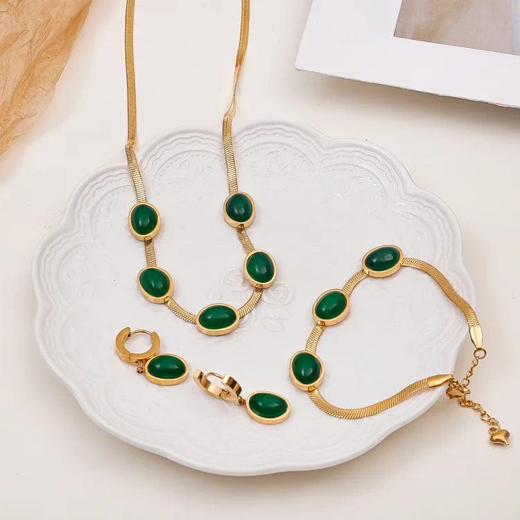 Necklace Set Pendant Long Stone Silver Necklace Oval Green Set with Bracelet Necklace Set with Bracelet Oval Green Crystal Pendant Necklace Set with Bracelet