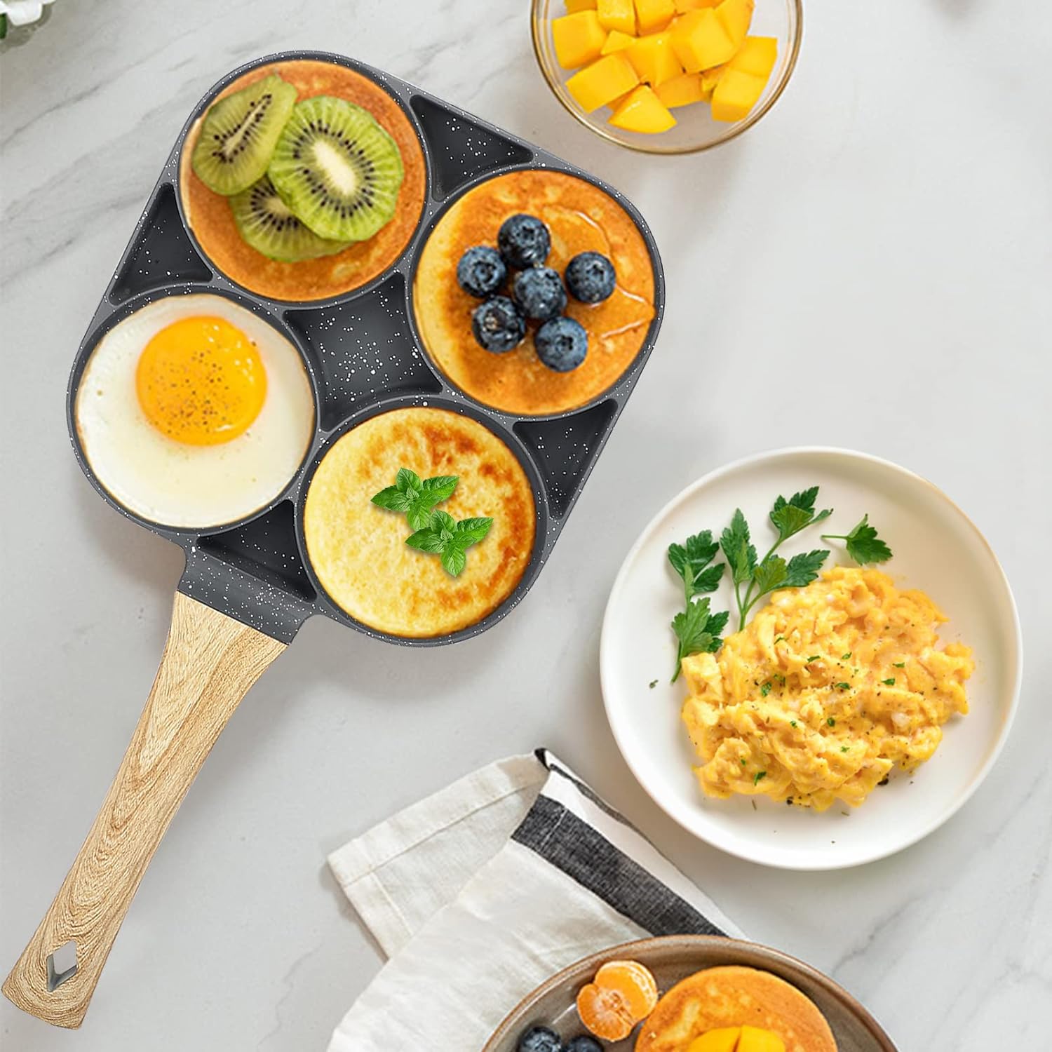 Non Stick Pan Frying Pan Nonstick Pans Omellete Cookware Egg Pan - Panzeo™️ Panzeo™️ 4 Hole Maifan Stone Non-stick Egg Ham Pot Zaavio®