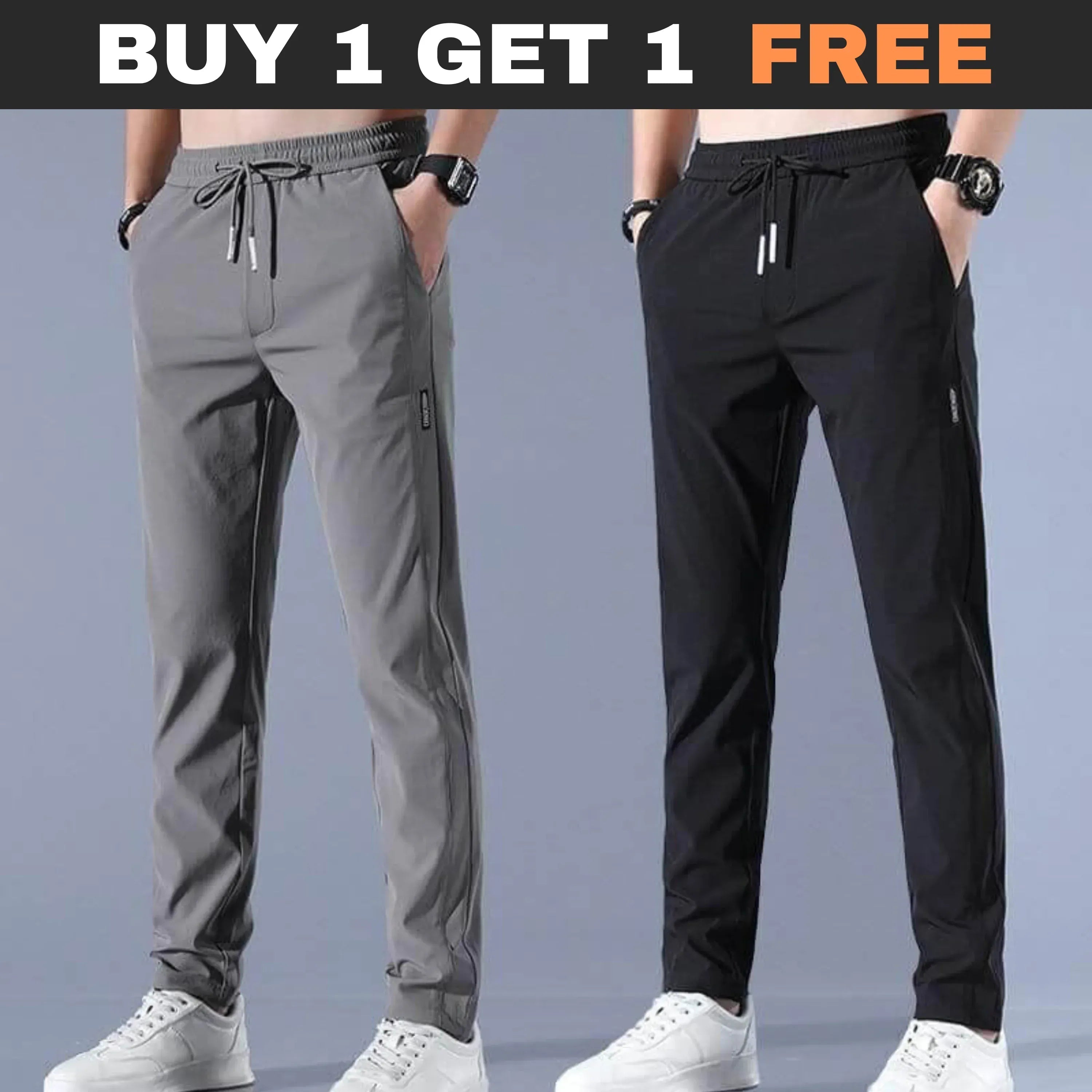 Men's Lycra Daily Wear TrackPants - Buy 1 Get 1 Free (Black + Grey)