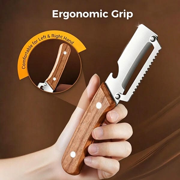 3-in-1 Multifunctional Peeler with Bottle Opener & Wooden Handle 3-in-1 Multifunctional Peeler with Bottle Opener & Wooden Handle