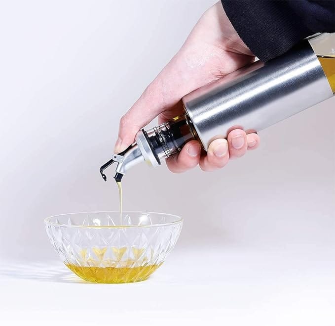 PourEaze™ | Oil Bottle Spray Dispenser Stainless Steel Glass Oil Dispensers PourEaze™ Glass Oil Dispenser Zaavio®
