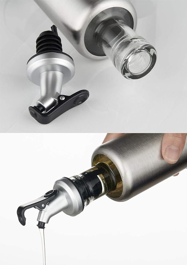 PourEaze™ | Oil Bottle Spray Dispenser Stainless Steel Glass Oil Dispensers PourEaze™ Glass Oil Dispenser Zaavio®