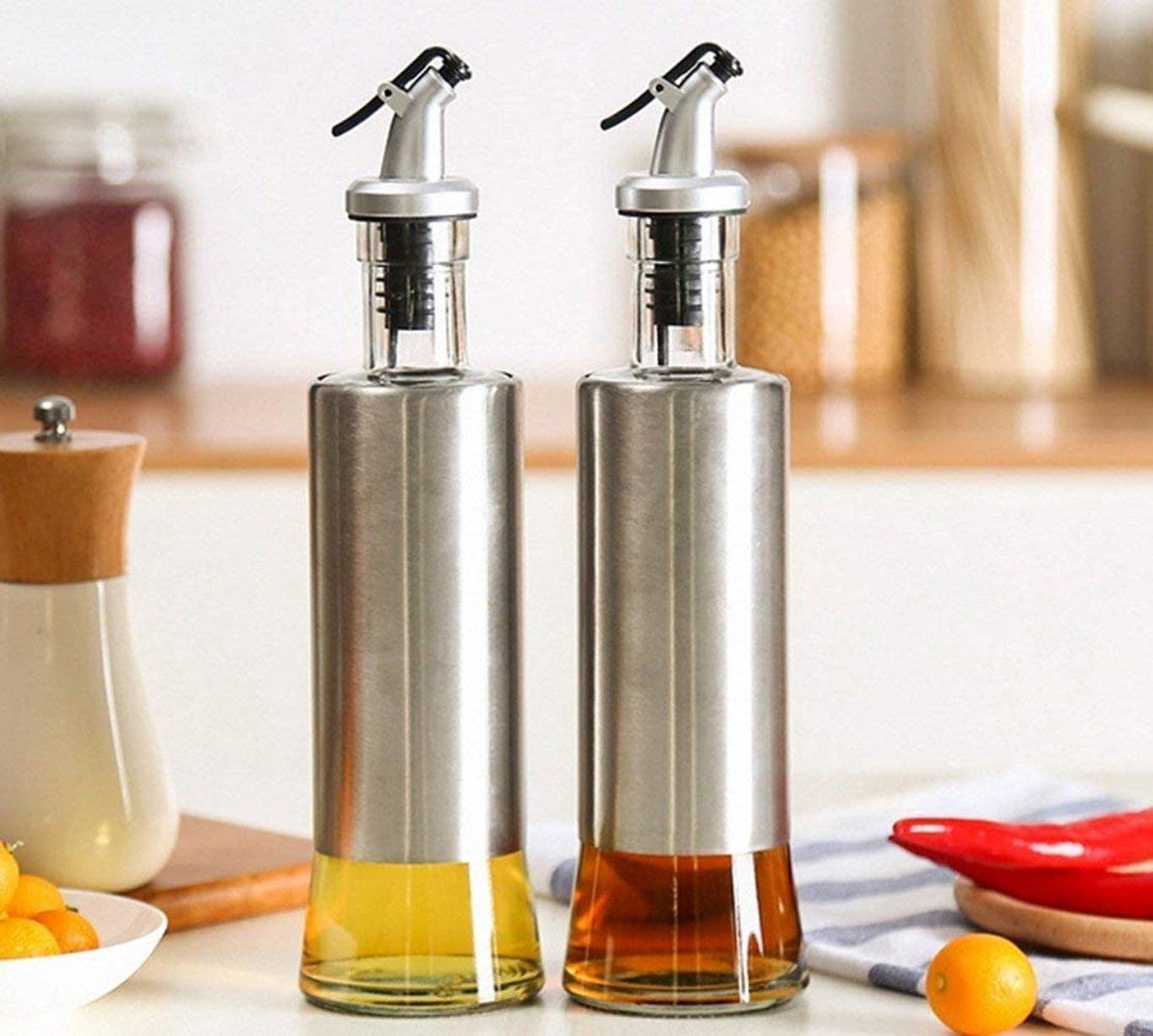 PourEaze™ | Oil Bottle Spray Dispenser Stainless Steel Glass Oil Dispensers PourEaze™ Glass Oil Dispenser Zaavio®