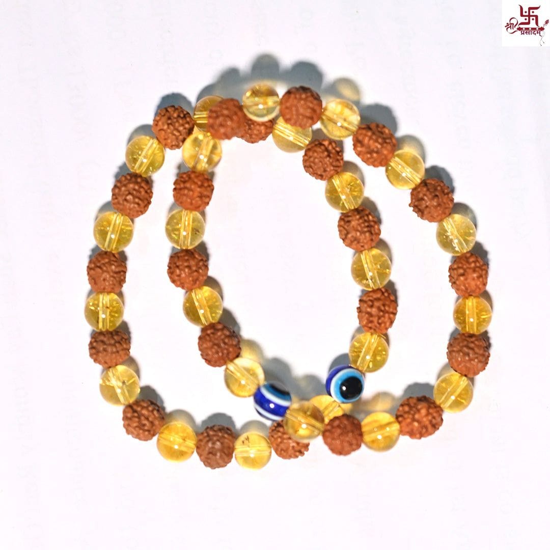 Rudraksha Citrine Crystal Bracelet (Set of 2) | Citrine Bracelet Rudraksha Crystal Bracelets For Men And Women Rudraksha Citrine Crystal Bracelet (Set of 2)