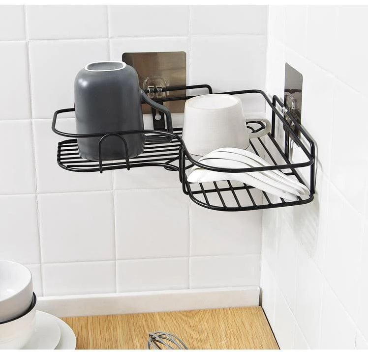 Self Adhesive Metal Corner Storage Rack | Bathroom Corner Shelf Steel Rack Shelves Self Adhesive Metal Corner Storage Rack