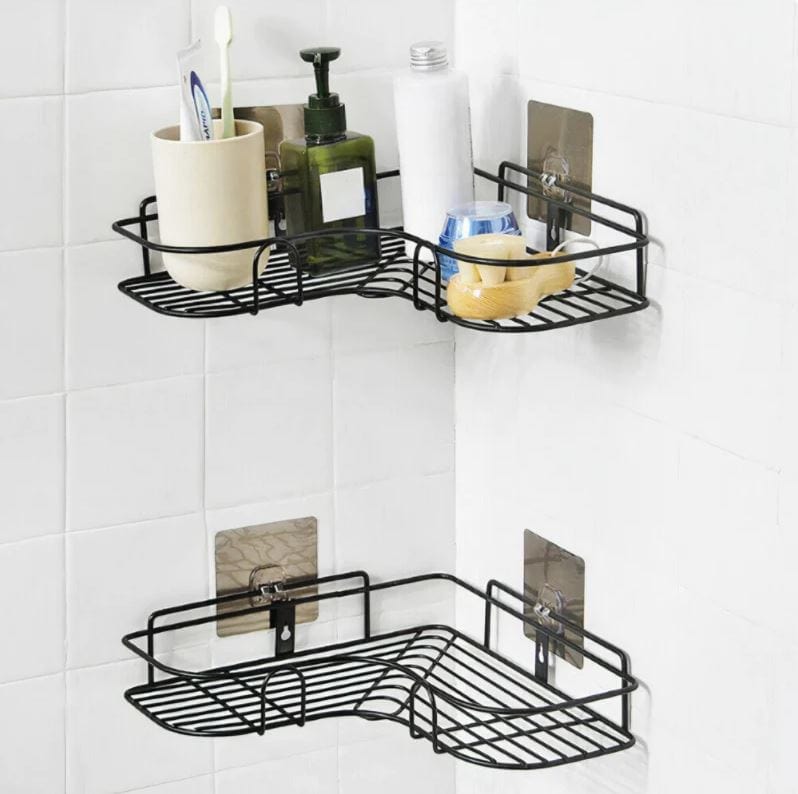 Self Adhesive Metal Corner Storage Rack | Bathroom Corner Shelf Steel Rack Shelves Self Adhesive Metal Corner Storage Rack