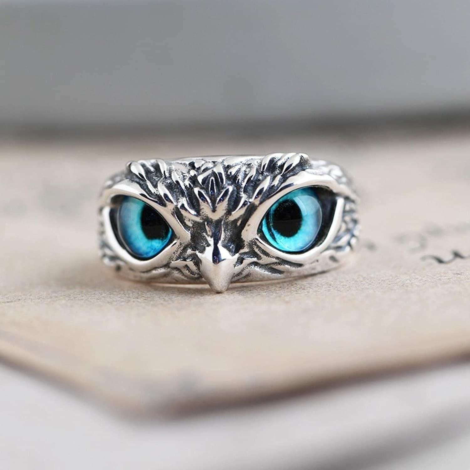 Silver Plated Owl Ring Stone Rings For Men (Pack of 2) Owl Ring (Buy 1 Get Free)