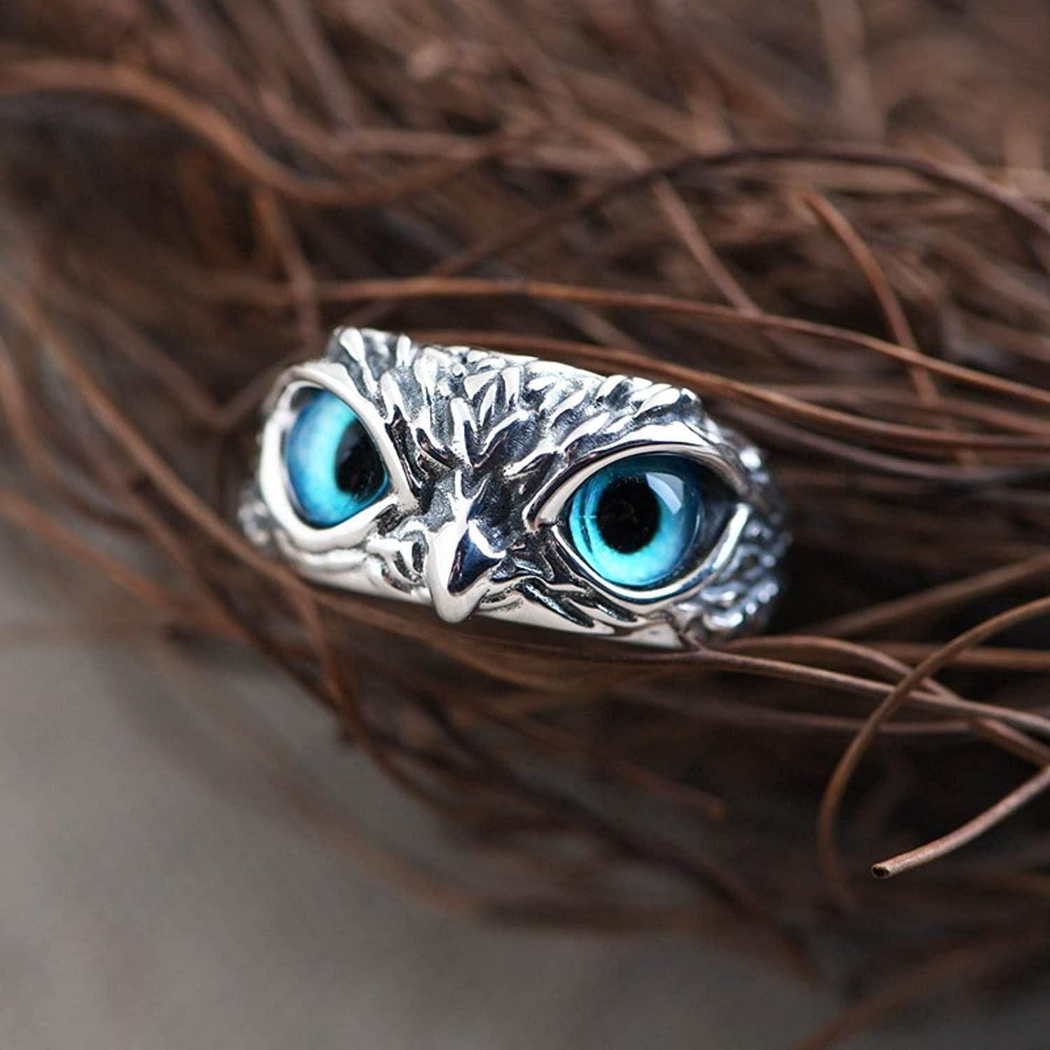 Silver Plated Owl Ring Stone Rings For Men (Pack of 2) Owl Ring (Buy 1 Get Free)