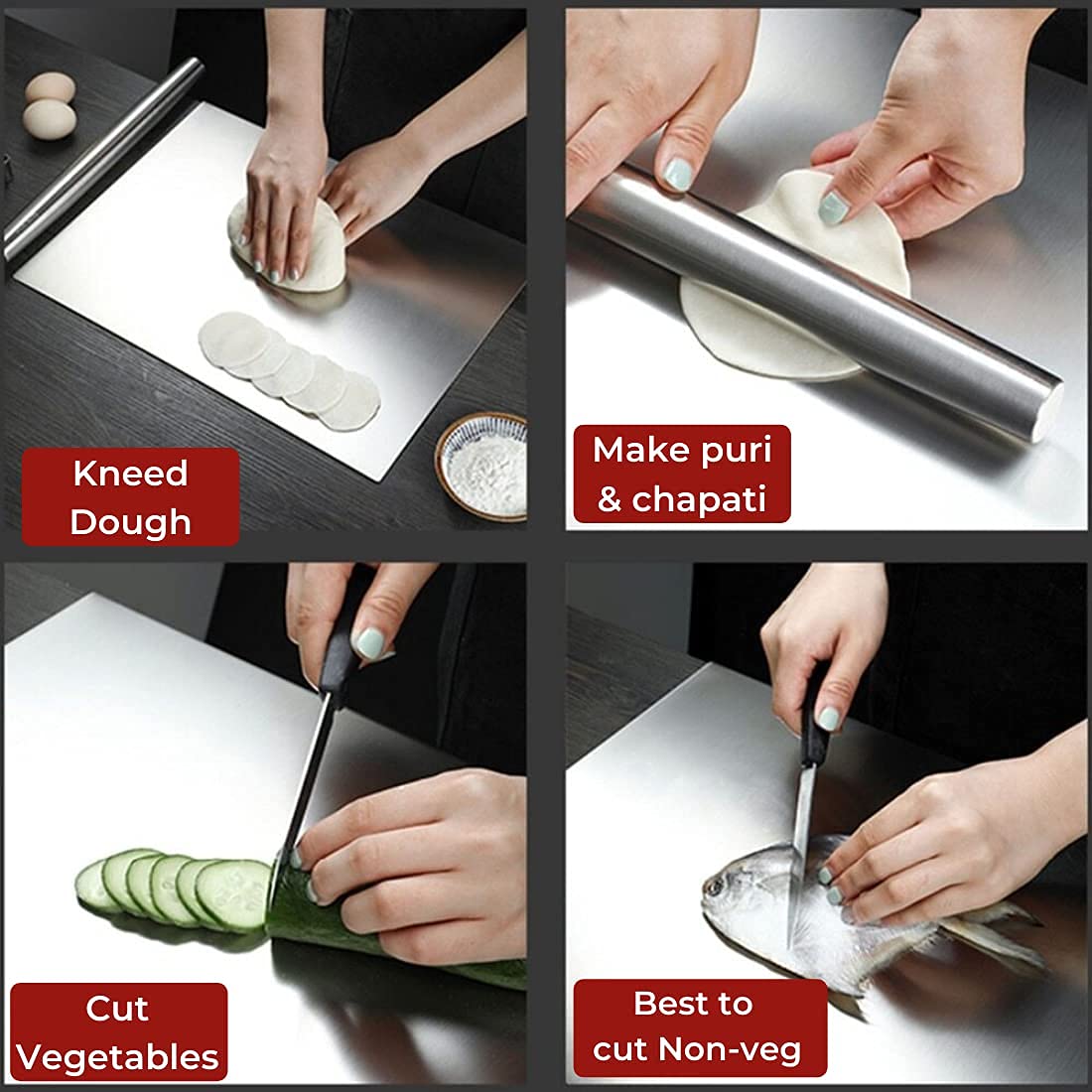 Stainless Steel Chopping Board Cutting Vegetables Board Stainless Steel Chopping Board (35x31cms)