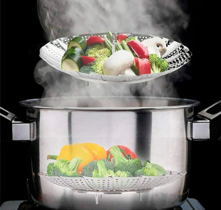 Stainless Steel Steamer basket for Veggie/Seafood with Safety Tool Stainless Steel Steamer basket for Veggie/Seafood with Safety Tool