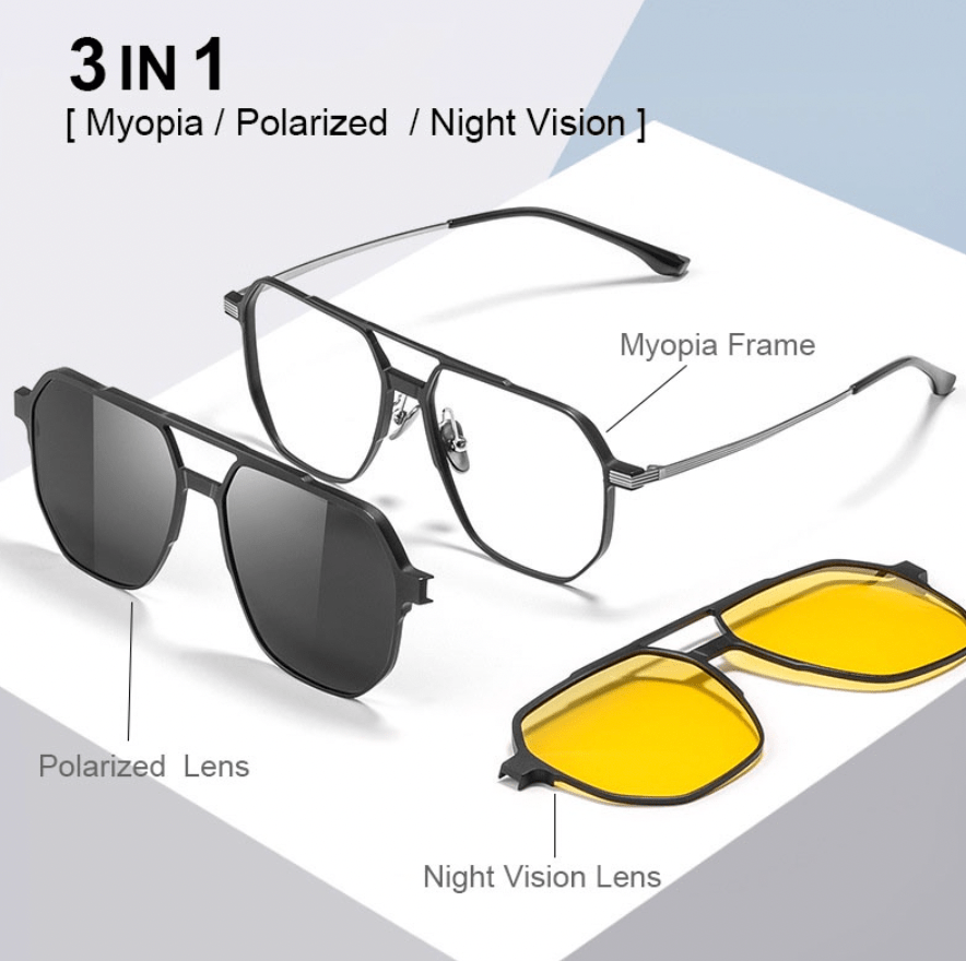 Sunglasses For Men Polarised Magnetic Sunglasses Frame Night Glasses - 3-in-1 Magnetic Polarized Sunglasses 3-in-1 Magnetic Polarized Sunglasses