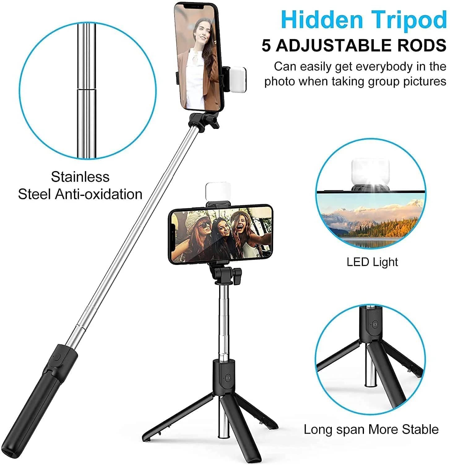Tripodzy™ | Selfie Stick For Selfies Bluetooth Tripod Stand With Remote Tripodzy™ 3-in-1 Selfie Stick Tripod Zaavio®