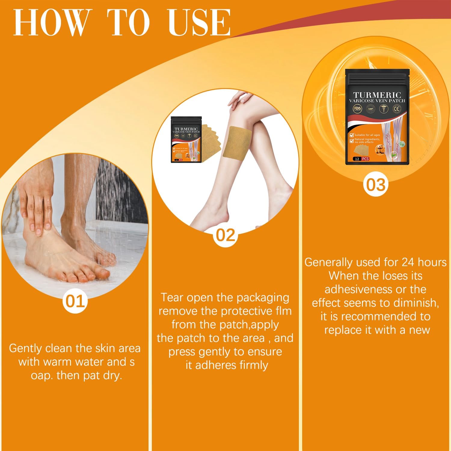 Turmeric Varicose Vein Patches (Pack of 10) | Skin Patches Visible Veins On Legs Vein Flow Relief For Muscular Pain Turmeric Varicose Vein Patches (Pack of 10) Zaavio®
