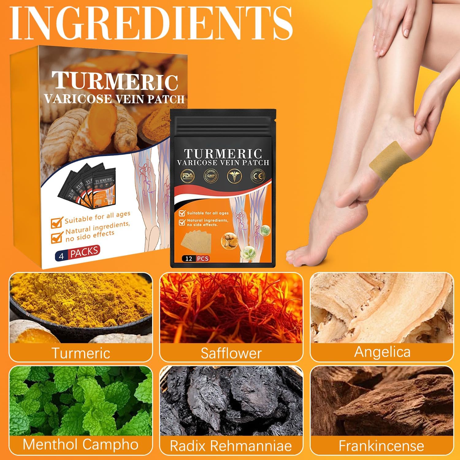 Turmeric Varicose Vein Patches (Pack of 10) | Skin Patches Visible Veins On Legs Vein Flow Relief For Muscular Pain Turmeric Varicose Vein Patches (Pack of 10) Zaavio®