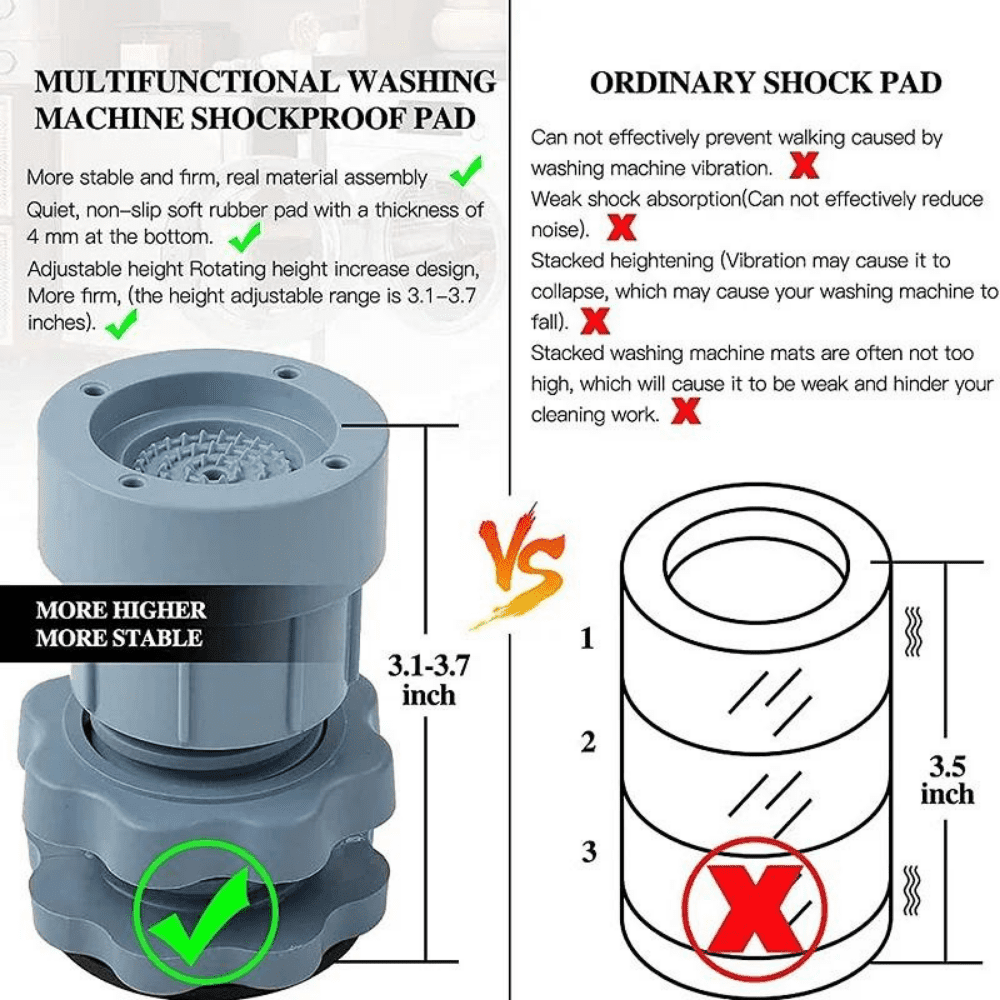 Vibrofixio™️ | Washing Machine Clothes Washer Vibration Pads Vibrofixio™ Washing Machine Adjustable Height Footpads (Pack Of 4) Zaavio.co®