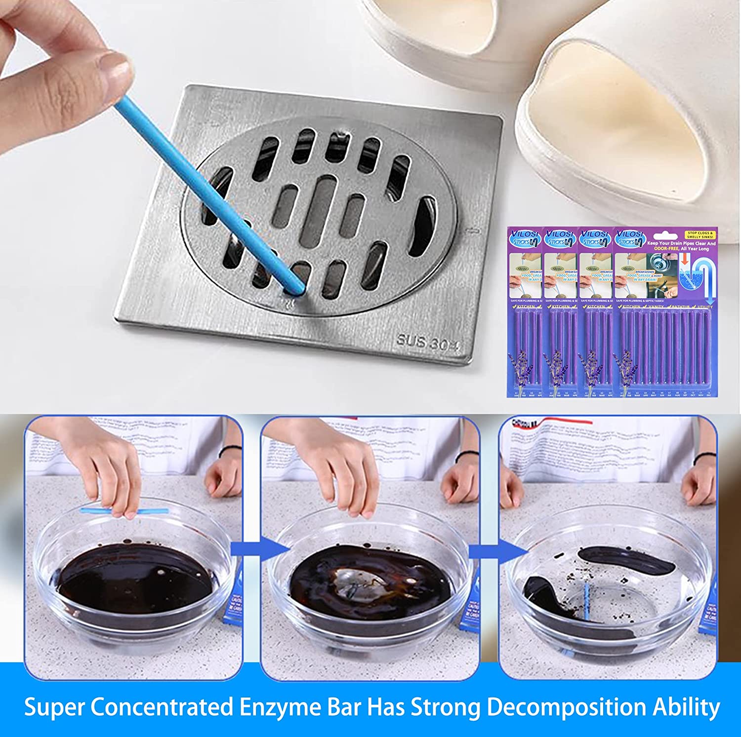 Drain Cleaner Block Pipe Clogged Sink Basin Clear Stick Drain Cleaner Sticks - Set Of 12