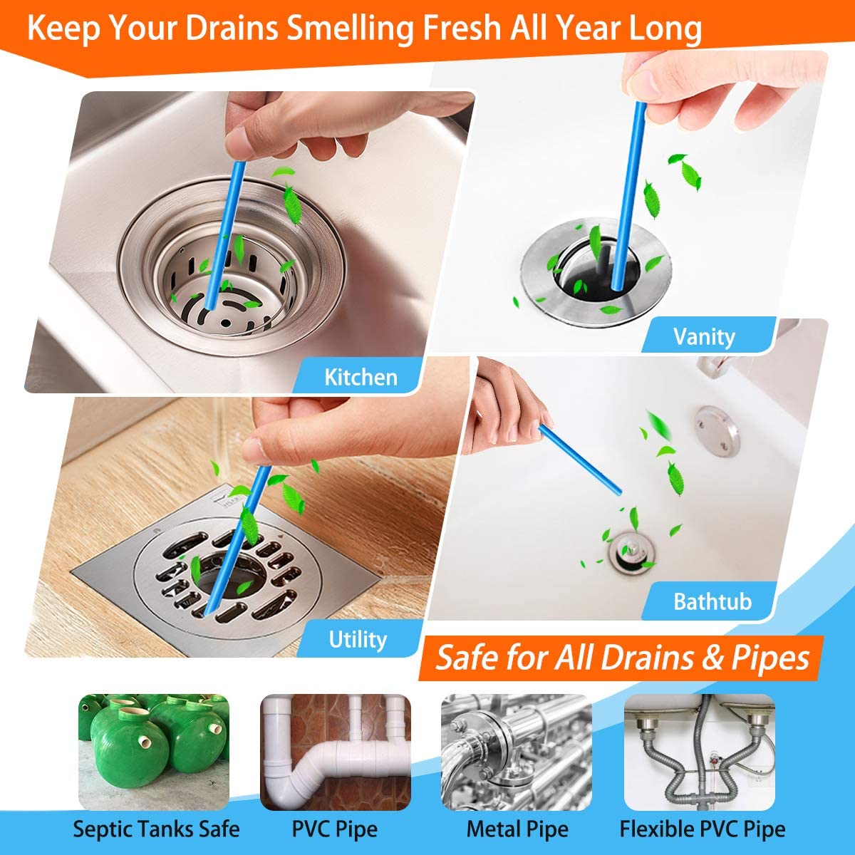 Drain Cleaner Block Pipe Clogged Sink Basin Clear Stick Drain Cleaner Sticks - Set Of 12