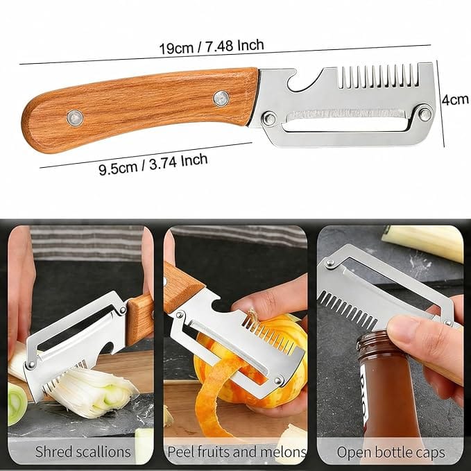 3-in-1 Multifunctional Peeler with Bottle Opener & Wooden Handle 3-in-1 Multifunctional Peeler with Bottle Opener & Wooden Handle