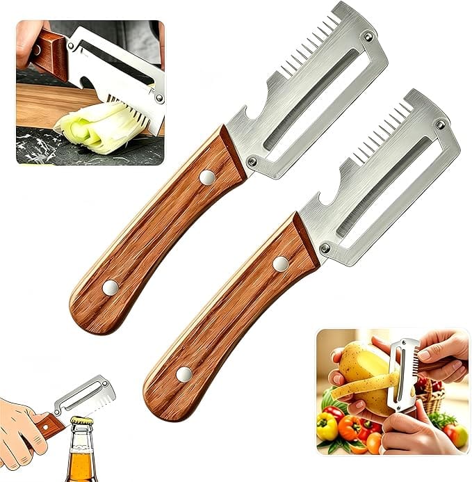 3-in-1 Multifunctional Peeler with Bottle Opener & Wooden Handle 3-in-1 Multifunctional Peeler with Bottle Opener & Wooden Handle